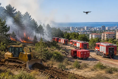 80 пожарникари и доброволци тренираха гасене на горски пожар в Бургас