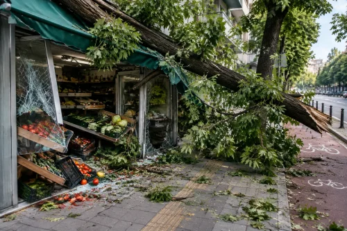 Клон падна върху зеленчуков магазин в Бургас