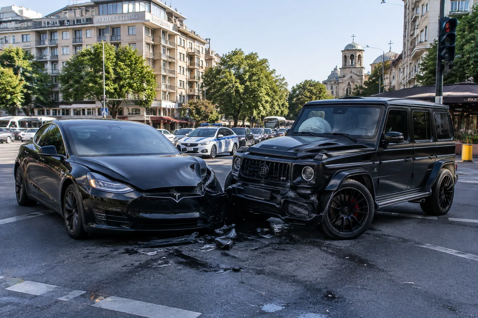 ПТП с Tesla и Mercedes Brabus блокира кръстовище в Бургас