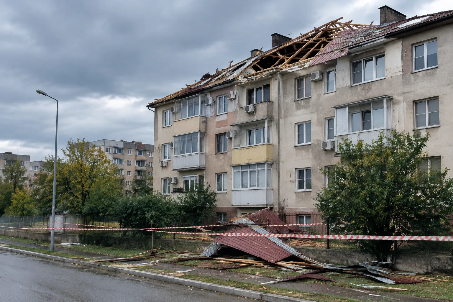 Силен вятър отнесе част от покрив на блок в Айтос