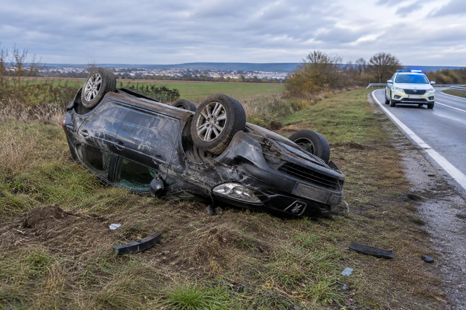 Пежо 307 се преобърна на пътя Карнобат – Шумен