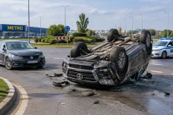 Джип Toyota се обърна по таван след удар до „Метро“ в Бургас